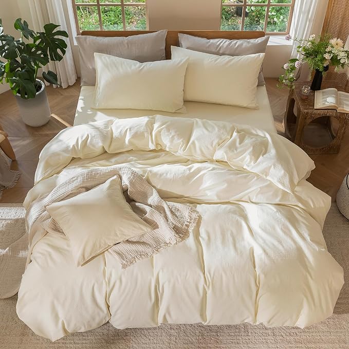 MooMee Bedding Duvet Cover Set 100% Washed Cotton Linen Like Textured - Image 5