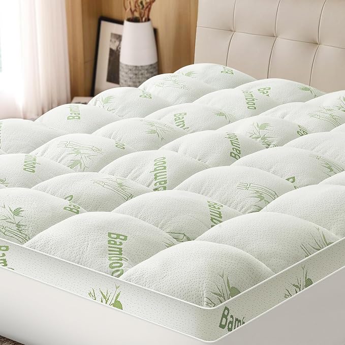 Mattress Topper Queen Size Viscose Derived from Bamboo, Thick Soft Pillow Top by Easthome