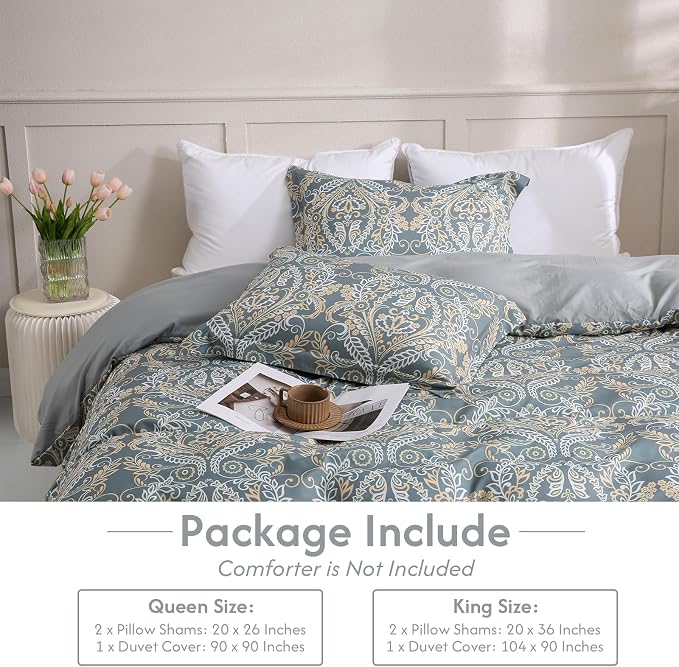 LONAVA King Paisley 3 Pcs Duvet Cover Set, Breathable Soft Microfiber Grey - Image 6