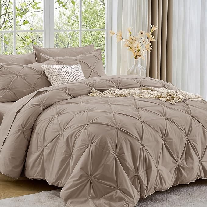 Sasttie King Size Comforter Set, 7-Piece Bed in a Bag, Pintuck Bedding Set by SASTTIE