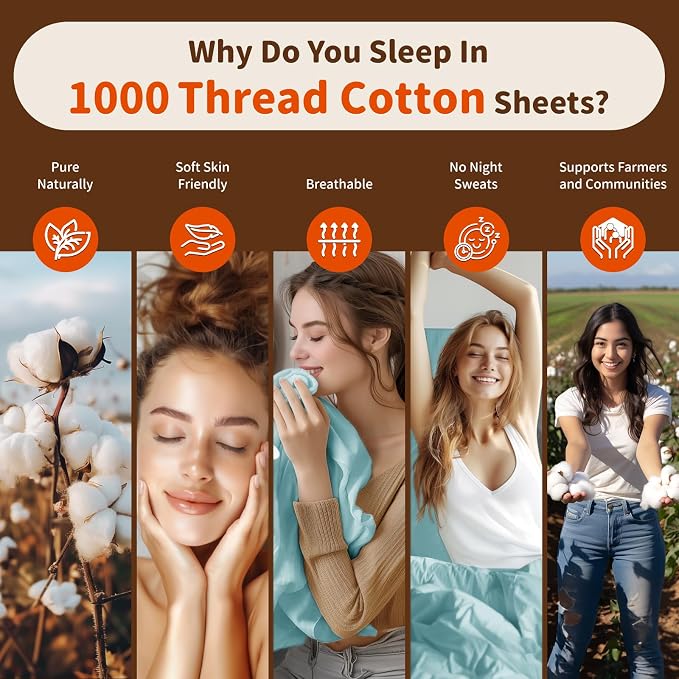LBRO2M 1000 Thread Count 100% Egyptian Cotton Sheets Set Twin, 3 Piece Sets Bed - Image 4