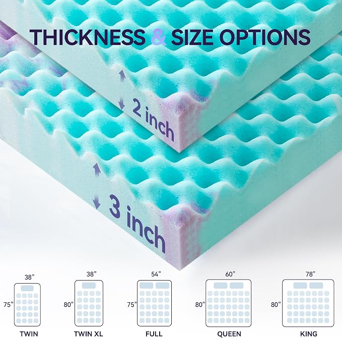 SINWEEK 2 Inch Egg Crate Memory Foam Mattress Topper Twin XL, Twin Extra Long - Image 9