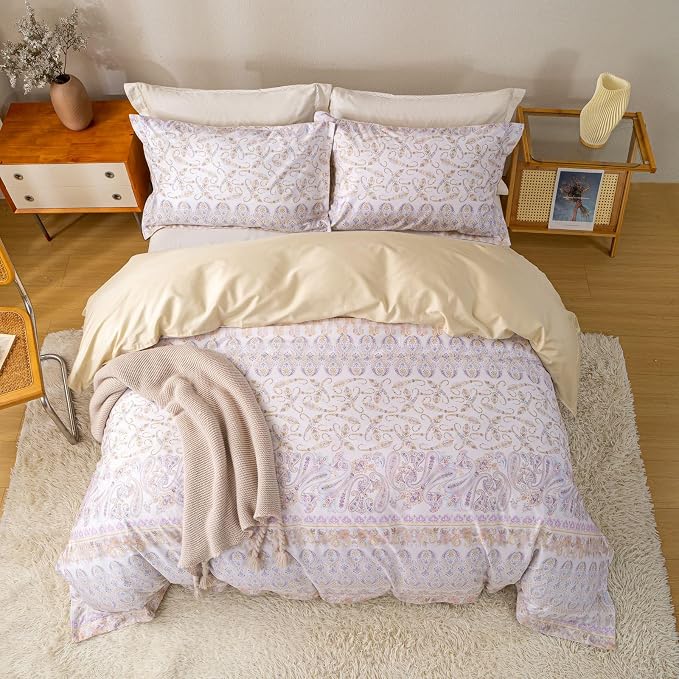 OAITE Duvet Cover Set Queen Size Floral Pattern Ultra Soft 100% Cotton Duvet - Image 4