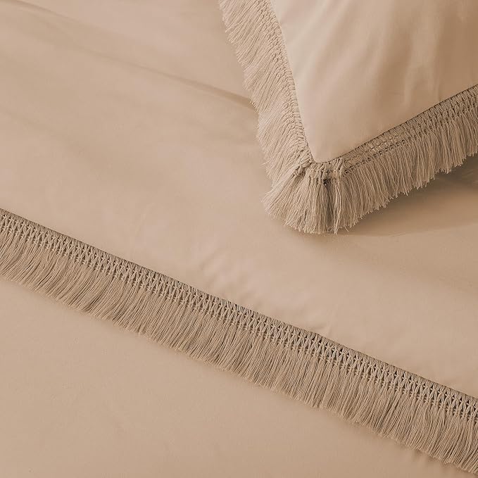 Andency Taupe Comforter Set King Size, 3 Pieces Boho Tassel Lightweight Bedding - Image 7