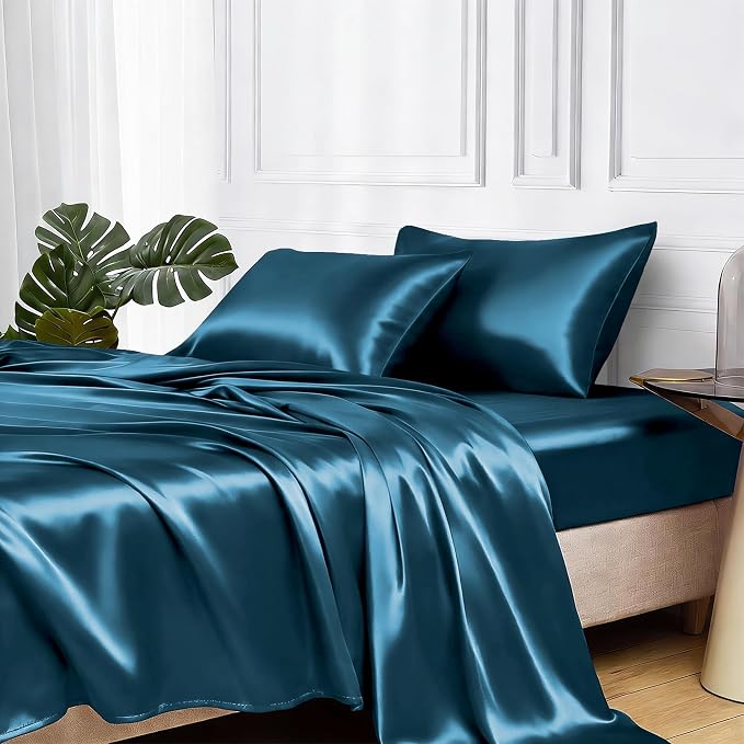 MR&HM Satin Bed Sheets, Queen Size Sheets Set by MRHM