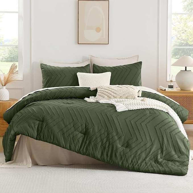 Andency Olive Green Comforter Set Queen Size, Boho Soft Fluffy Warm Lightweight - Image 2