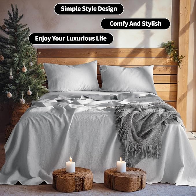 LBRO2M 100% Pure Linen Sheet Set Deep Pocket Up to 16" Bed Sheets Sets - Image 9
