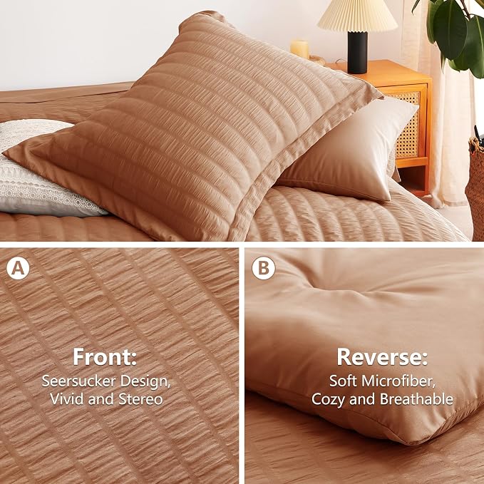 CozyLux Queen Comforter Set Pumpkin Seersucker 7 Pieces Bed in a Bag Queen - Image 4