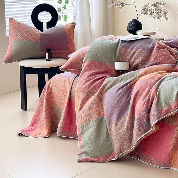 mixinni 100% Cotton Double Layer Yarn Duvet Cover Set, Vintage Patchwork Floral - Image 4
