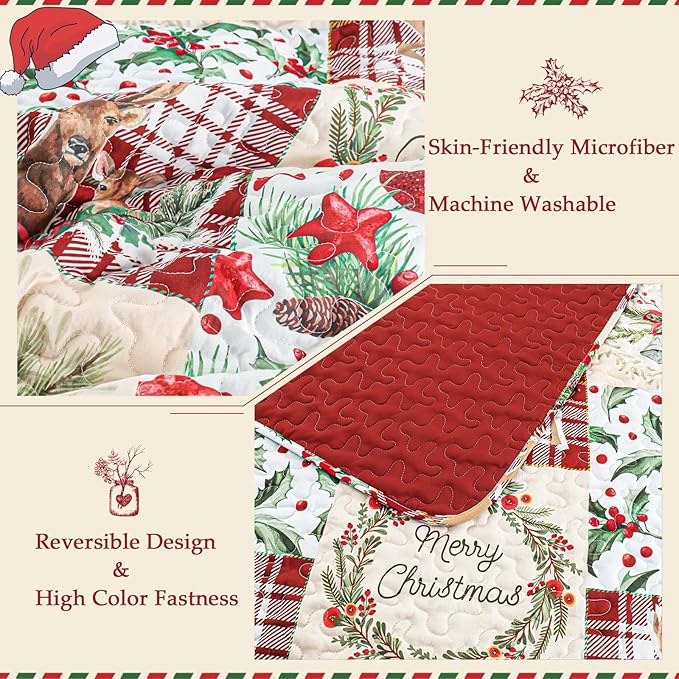 Exclusivo Mezcla Reversible Christmas Quilts Twin Size - Image 3