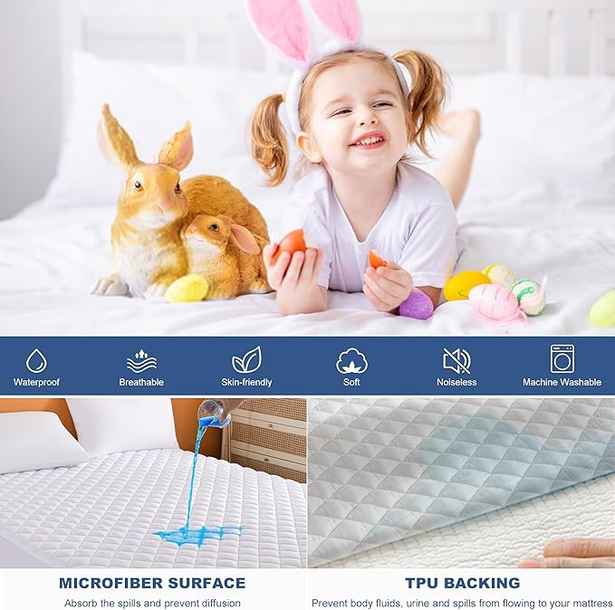 GRT Twin Waterproof Mattress Pad, 100% Waterproof Quilted Fitted Mattress - Image 3