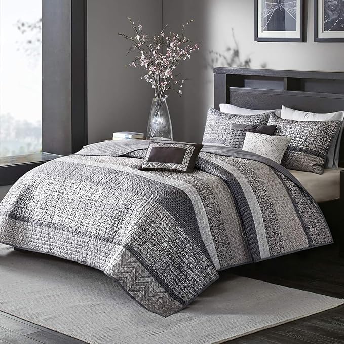 Madison Park Queen Quilt Set Lustrous Jacquard & Glitter Accent Coverlet Set by MADISONPARK