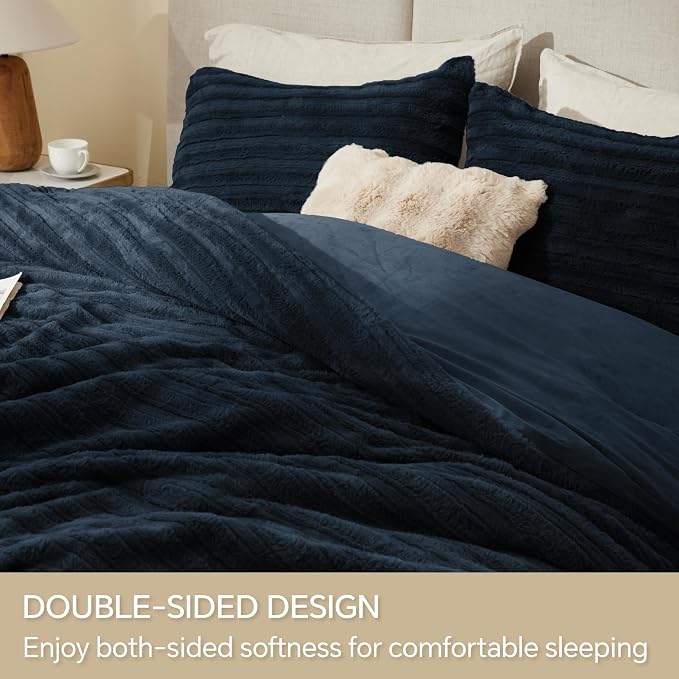 BEDELITE Fleece Twin Comforter Set -Super Soft & Warm Fluffy Navy Faux Fur - Image 4