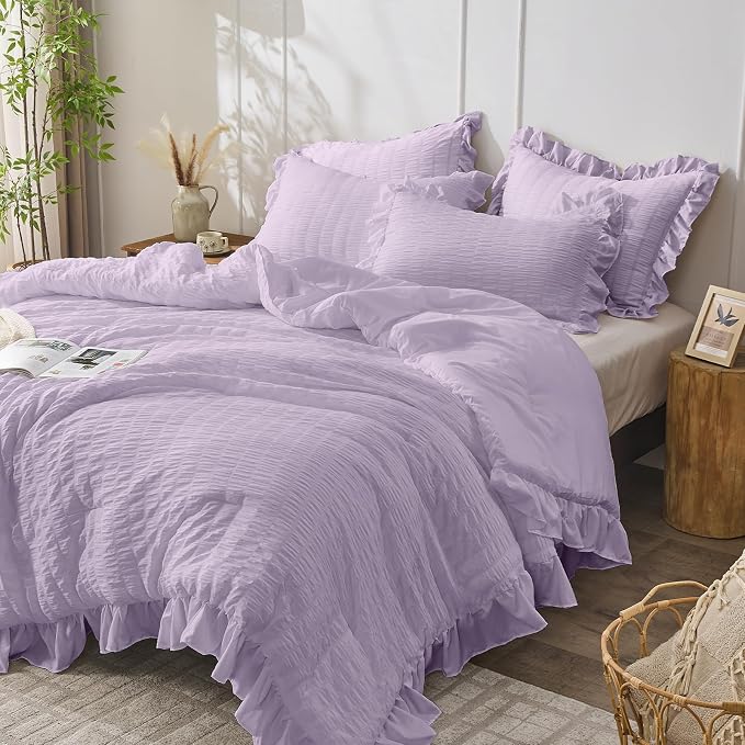 JOLLYVOGUE Lavender Twin Size Comforter Set, 2 Pieces Seersucker Lightweight - Image 2