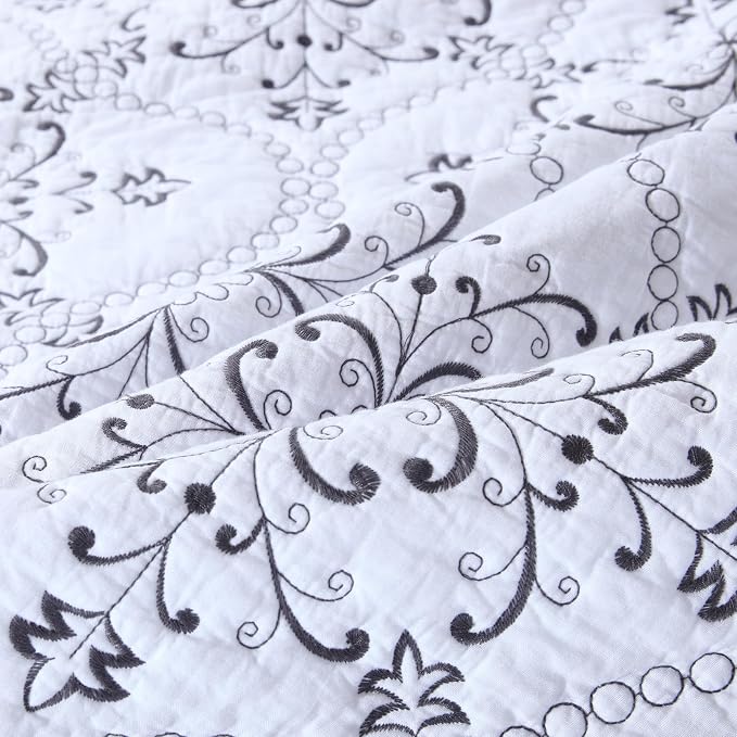 ROOMLIFE Quilt Set King Size 3D Floral Embroidery Pattern 3-Piece Cotton - Image 8