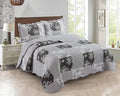 Brilliant Sunshine Grey Toile Floral Patchwork, 3-Piece Quilt Set by BrilliantSunshine