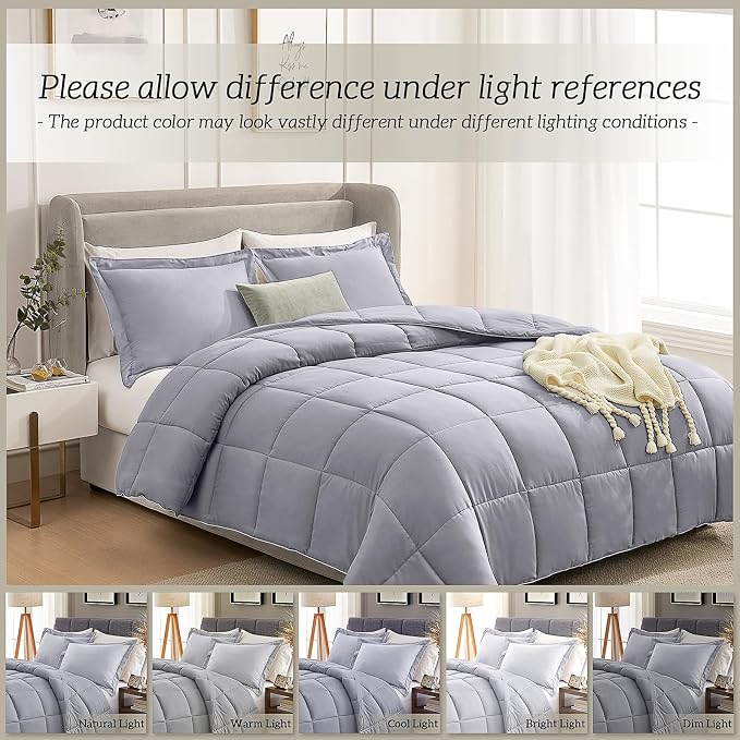 Homelike Moment California King Comforter Set Light Grey, Lightweight Cal King - Image 6