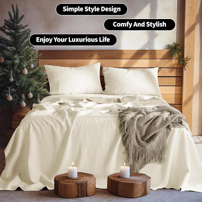 LBRO2M 100% Pure Linen Sheet Set Deep Pocket Up to 16" Bed Sheets Sets - Image 3