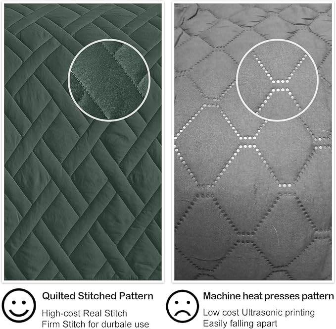 HORIMOTE HOME Quilt Set Queen Size Dark Green, Classic Geometric Diamond - Image 4