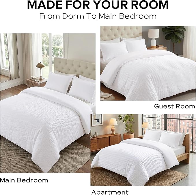 Cozyide White Duvet Cover Queen Size, Soft 3-Piece Seersucker Queen Duvet Cover - Image 7
