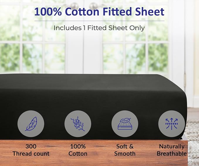 ROYALE LINENS 300 Thread Count 100% Long Staple Combed Cotton Fitted Sheet King - Image 3