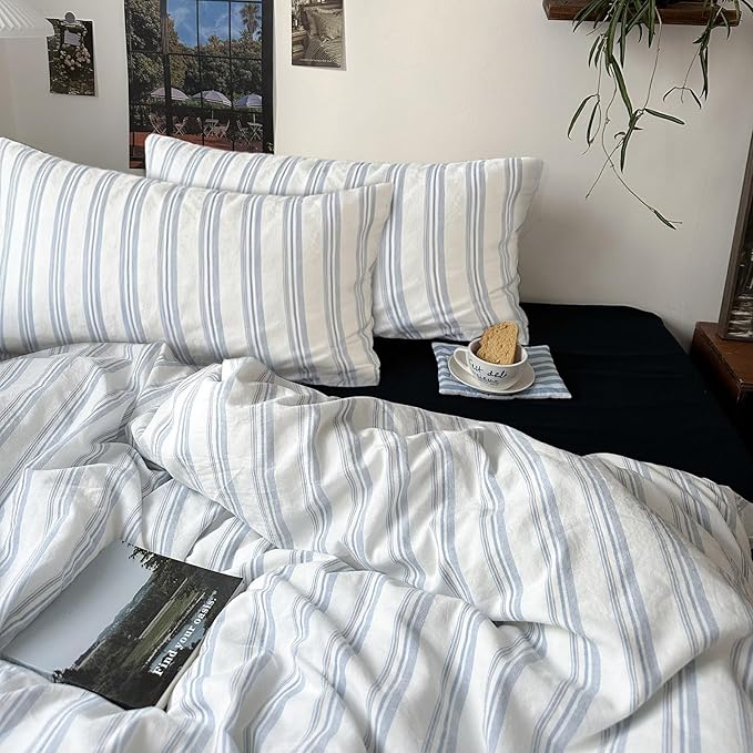 mixinni Vintage Blue & White Striped Duvet Cover Set - Image 5