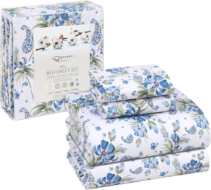 RUVANTI 100% Cotton Sheets Queen Size Set, 4 Pieces, Soft & Breathable Percale - Image 8