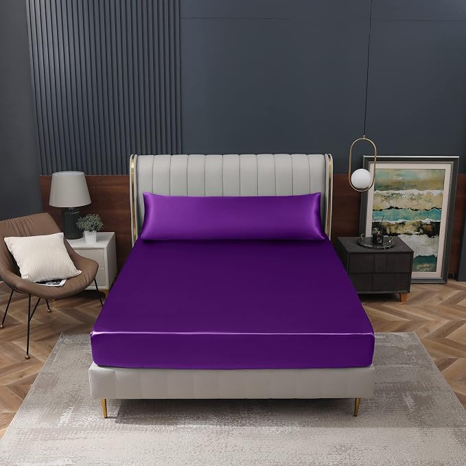 Homiest Purple Satin Fitted Sheet Queen Size, Deep Pocket, Luxury & Ultra Soft - Image 8