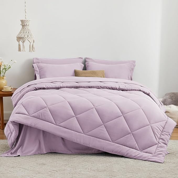Love's cabin Twin Comforter Set Light Purple, 5 Pieces Twin Bed in a Bag - Image 2