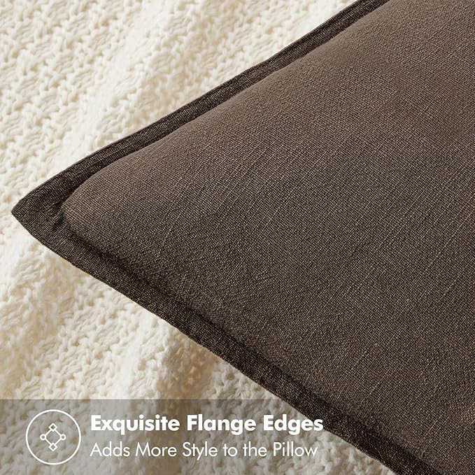 MIULEE Decorative Linen Pillow Covers 20x20 Inch Dark Coffee Chocolate Boho - Image 2