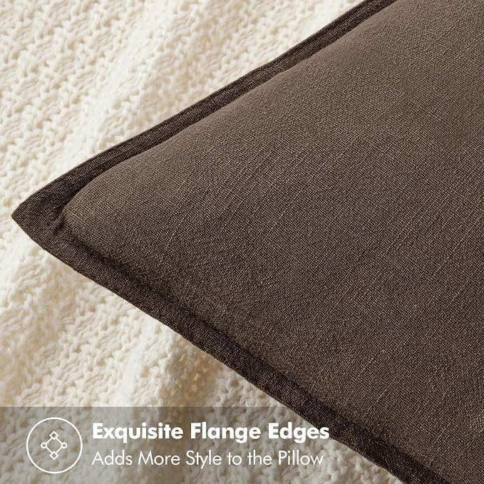 MIULEE Decorative Linen Euro Sham Pillow Covers 22x22 Inch Dark Coffee - Image 2