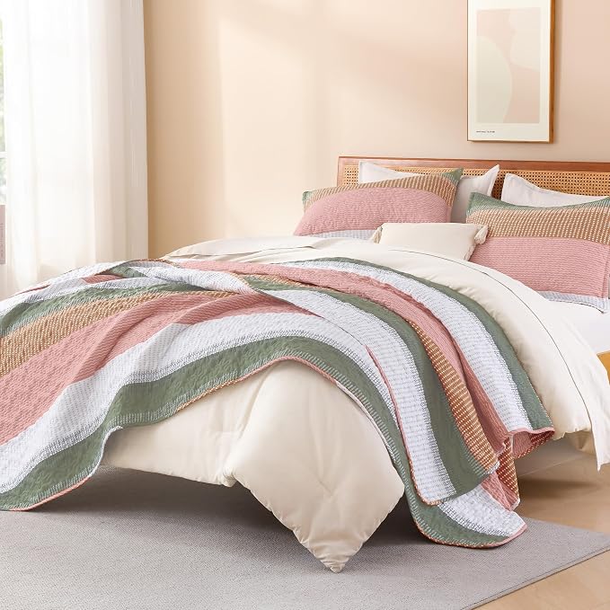 Litanika King Size Quilt Set Pink, Soft Lightweight Polyester Comforter Bedding - Image 4