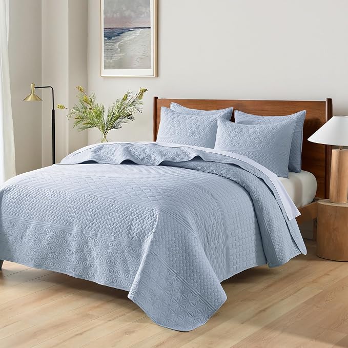 HORIMOTE HOME Light Blue Queen Size Quilt Set - Image 4