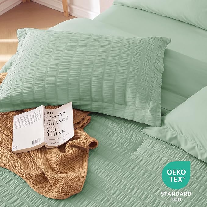 MUXHOMO 5 Pieces Twin XL Comforter Set, Seersucker Bed in a Bag Twin XL Size - Image 9