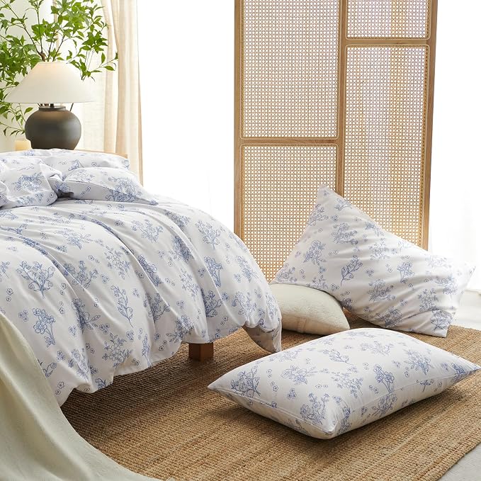 Nayoroom Blue Floral Duvet Cover Full Size Cottagecore Flower Leaf Spring - Image 5