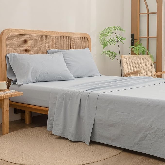 BESTOUCH Flat Sheet Only 100% Washed Cotton Linen Feel Wrinkle-Free, - Image 4