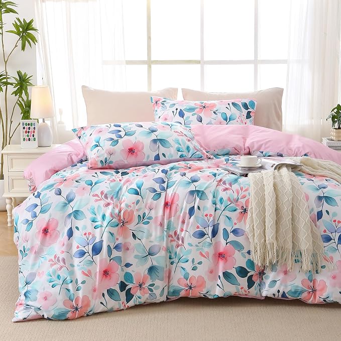 MUXHOMO Duvet Cover Queen Size, Reversible Floral Vintage Duvet Cover Set by MUXHOMO