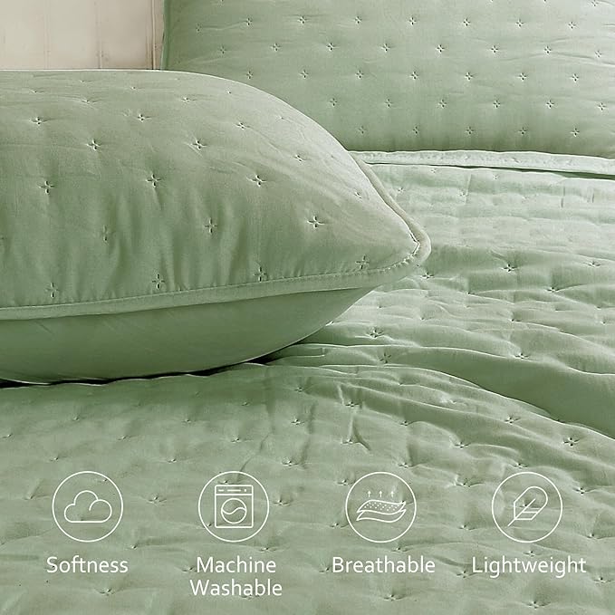 ROARINGWILD Sage Green King Size Quilt Bedding Set, Lightweight Soft Bedspread - Image 3