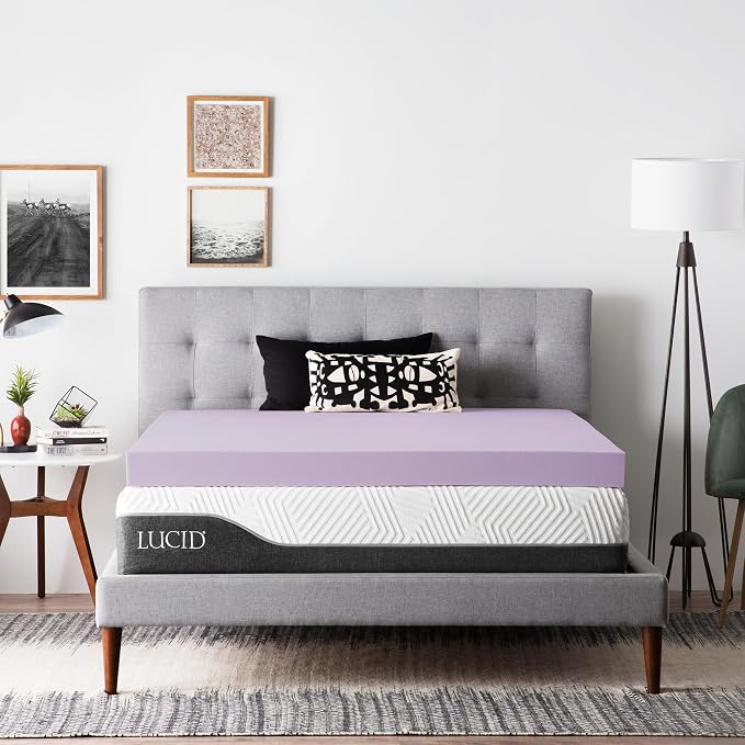 Lucid 4 Inch Lavender Memory Foam Mattress Topper, King Size – Essential Oil by Lucid