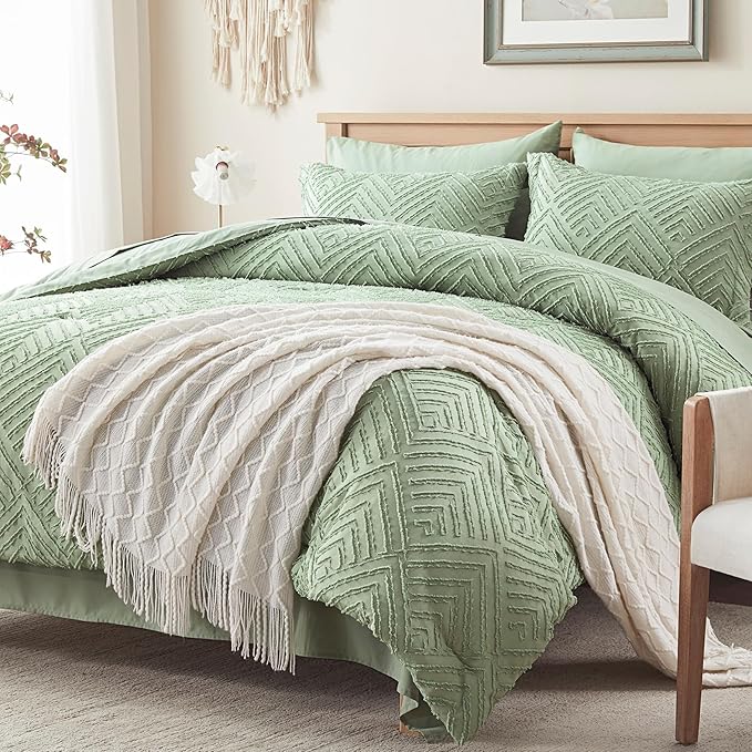 Zzlpp Twin Comforter Set 5 Pieces, Sage Green Tufted Bed in a Bag - Image 2
