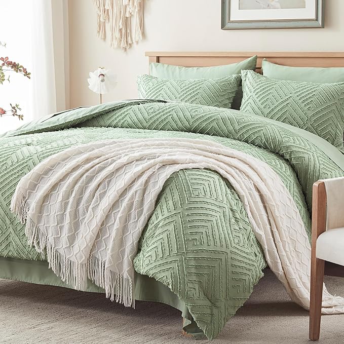 Zzlpp King Comforter Set 7 Pieces, Sage Green Tufted Bed in a Bag - Image 2