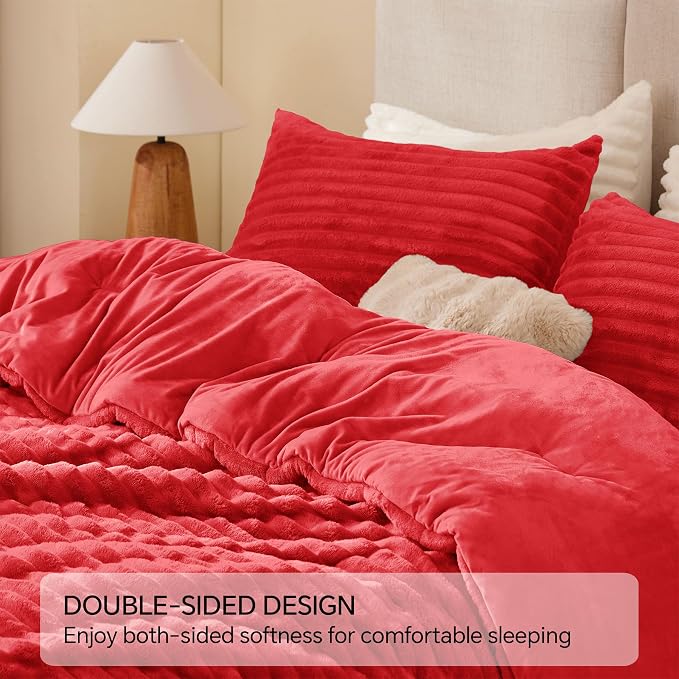 BEDELITE Fleece Twin Comforter Set -Super Soft & Warm Fluffy Red Bedding - Image 5