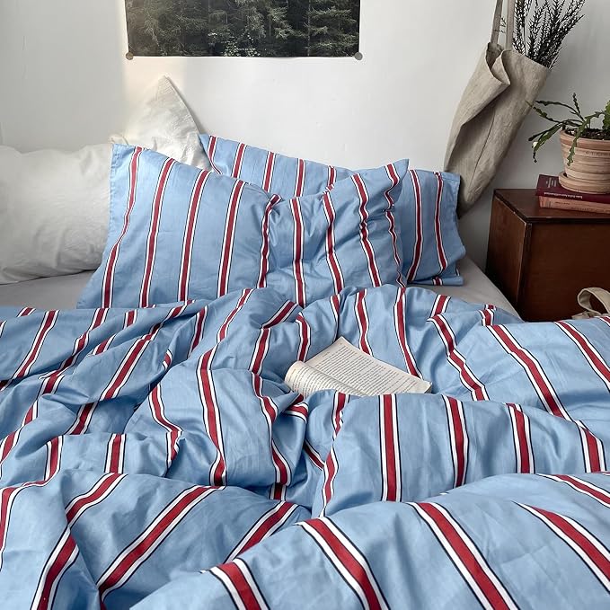 mixinni Vintage Striped Blue Duvet Cover Queen - Image 8