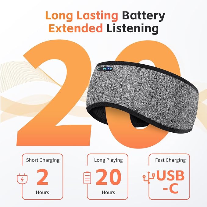 Sleep Headphones Bluetooth 6.0 Headband, 20H Playtime Headband Headphones - Image 2