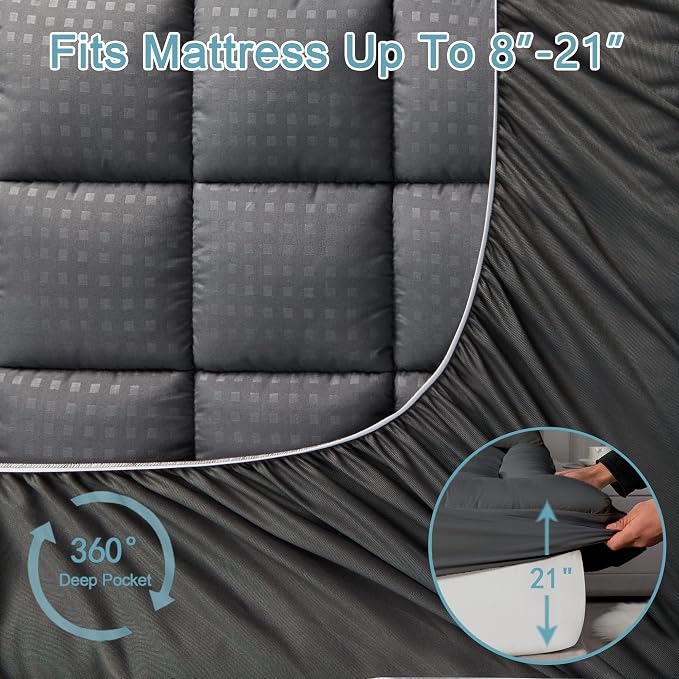 HYLEORY Full Mattress Pad Quilted Fitted Mattress Protector Cooling Pillow Top - Image 5