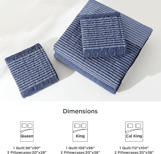 Litanika Quilt King Size Sapphire Blue, Stripe Patchwork Summer Bedspread - Image 7