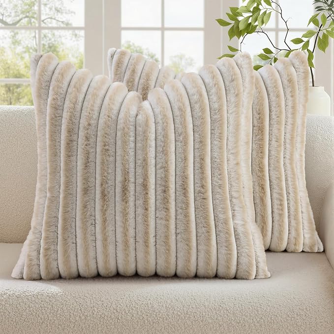 decorUhome Summer Cozy Faux Fur Throw Pillow Covers 24x24 Set of 2 Decorative by decorUhome