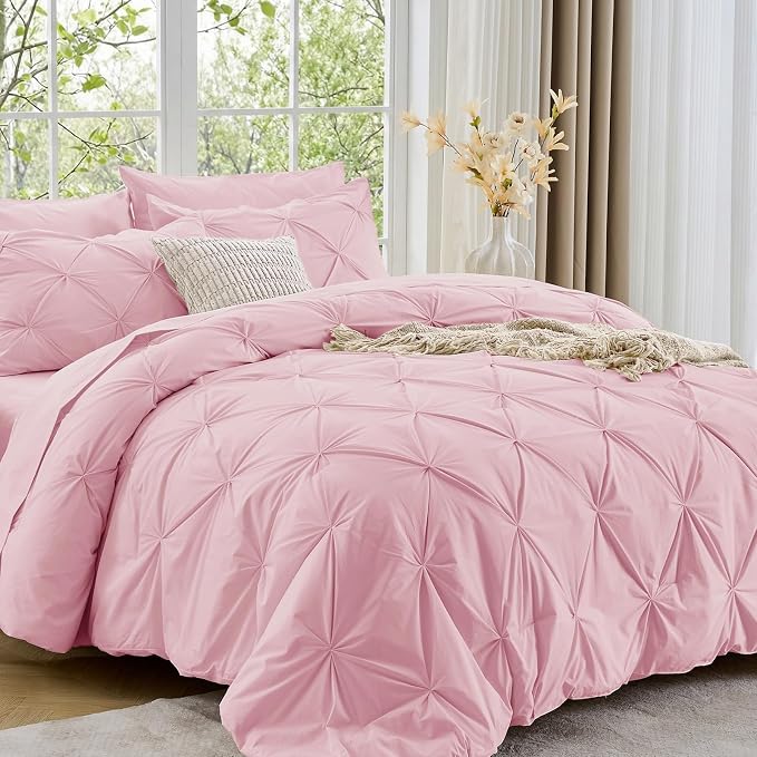 Sasttie Queen Comforter Set, 7-Piece Bed in a Bag, Pintuck Bedding Set by SASTTIE