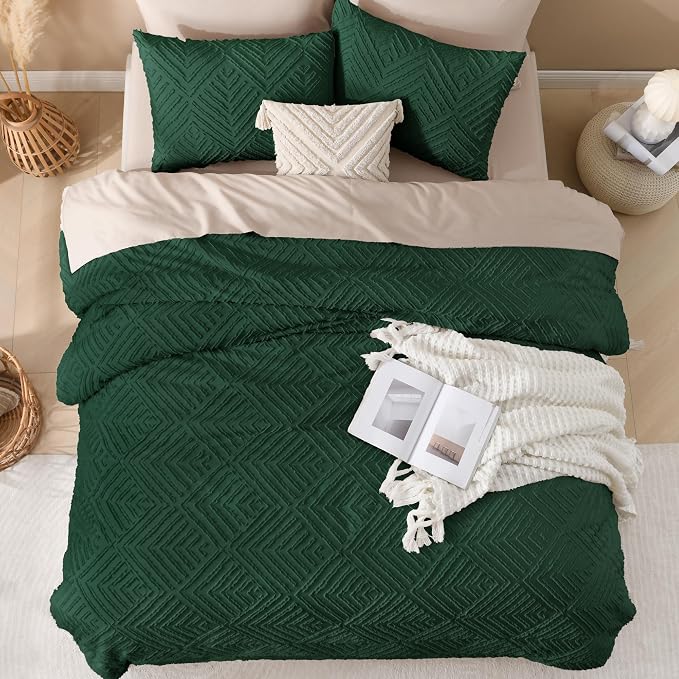 Andency Dark Emerald Green Boho Queen Comforter Set, Lightweight Fluffy Bedding - Image 7