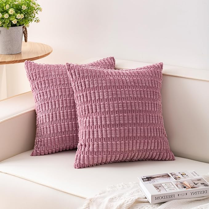 Aegero Pack of 2 Corduroy Decorative Throw Pillow Covers 22x22 Inch Soft by Unknown